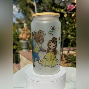 Beauty and the Beast frosted Libbey can glass tumbler 16oz